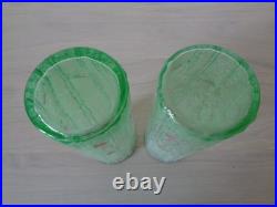 Paire De Vases Rouleau En Verre Emaille Decor Floral Legras