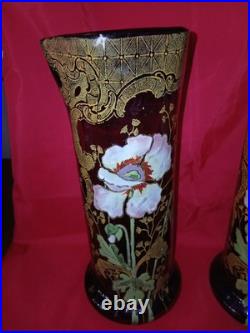 Paire (Fausse) De Vases Émaillé LEGRAS Décor Floral Art Nouveau