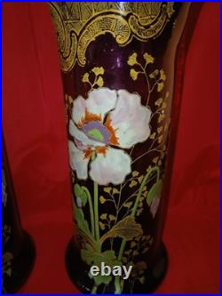 Paire (Fausse) De Vases Émaillé LEGRAS Décor Floral Art Nouveau