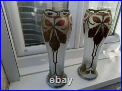 Paire Grand Vase Art Nouveau Feuille Châtaigner