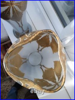 Paire Grand Vase Art Nouveau Feuille Châtaigner