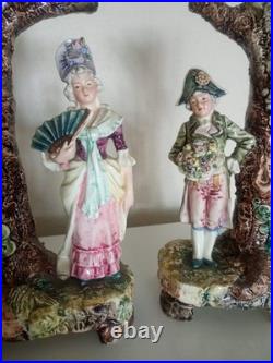 Paire Soliflore ancien Scène de genre romantique dans le goût du XVIIIe