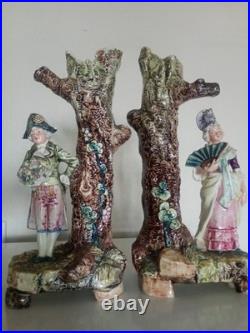 Paire Soliflore ancien Scène de genre romantique dans le goût du XVIIIe