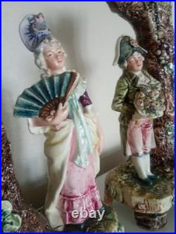 Paire Soliflore ancien Scène de genre romantique dans le goût du XVIIIe