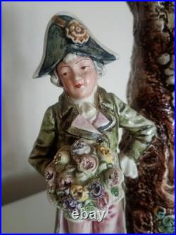 Paire Soliflore ancien Scène de genre romantique dans le goût du XVIIIe