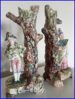 Paire Soliflore ancien Scène de genre romantique dans le goût du XVIIIe