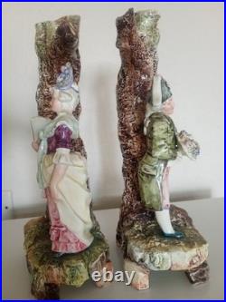 Paire Soliflore ancien Scène de genre romantique dans le goût du XVIIIe