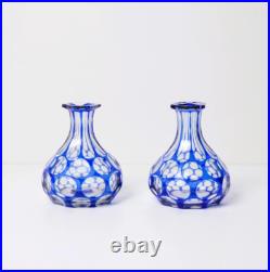 Paire VASE cristal MILLEFIORI bleu dlg Baccarat design moderne vintage Paire VASE cristal MILLEFIORI bleu dlg Baccarat design moderne vintage