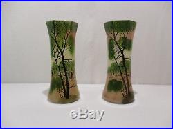 Paire Vase Emaille Paysage Lacustre Au Voilier Modele Legras Enamelle Glass Vase