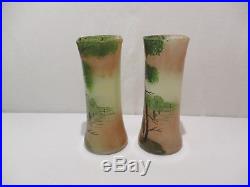 Paire Vase Emaille Paysage Lacustre Au Voilier Modele Legras Enamelle Glass Vase