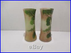 Paire Vase Emaille Paysage Lacustre Au Voilier Modele Legras Enamelle Glass Vase