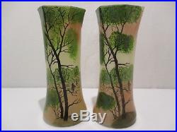 Paire Vase Emaille Paysage Lacustre Au Voilier Modele Legras Enamelle Glass Vase