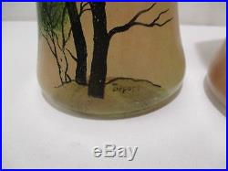 Paire Vase Emaille Paysage Lacustre Au Voilier Modele Legras Enamelle Glass Vase