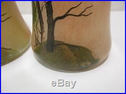 Paire Vase Emaille Paysage Lacustre Au Voilier Modele Legras Enamelle Glass Vase