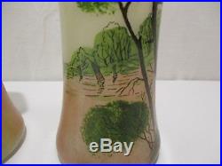 Paire Vase Emaille Paysage Lacustre Au Voilier Modele Legras Enamelle Glass Vase