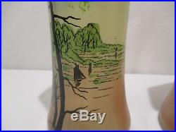 Paire Vase Emaille Paysage Lacustre Au Voilier Modele Legras Enamelle Glass Vase