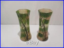 Paire Vase Emaille Paysage Lacustre Au Voilier Modele Legras Enamelle Glass Vase