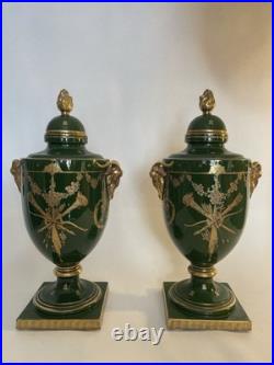 Paire Vases PEAUDECERF Patine Or /vert 45 Cm Antiquités Céramique 1920