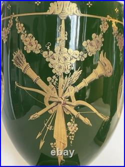 Paire Vases PEAUDECERF Patine Or /vert 45 Cm Antiquités Céramique 1920