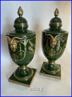 Paire Vases PEAUDECERF Patine Or /vert 45 Cm Antiquités Céramique 1920