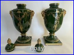 Paire Vases PEAUDECERF Patine Or /vert 45 Cm Antiquités Céramique 1920