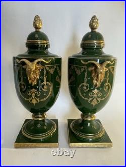 Paire Vases PEAUDECERF Patine Or /vert 45 Cm Antiquités Céramique 1920