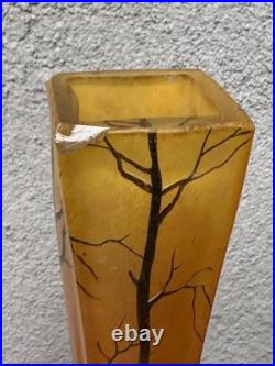 Paire de Vases Art Nouveau Émaillés Décor Forêt d'Hiver Legras