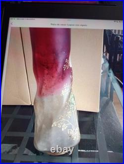 Paire de Vases Art Nouveau verre Vert émaillé Jonquilles LEGRAS