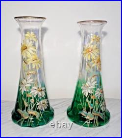 Paire de Vases Cristallerie Pantin Legras Marguerites Art Nouveau XXth