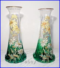 Paire de Vases Cristallerie Pantin Legras Marguerites Art Nouveau XXth