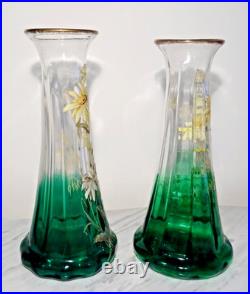 Paire de Vases Cristallerie Pantin Legras Marguerites Art Nouveau XXth