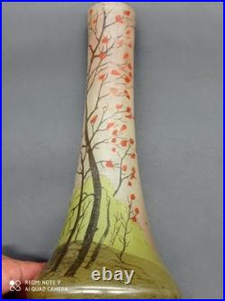 Paire de Vases anciens en verre Legras décor Peinture de paysage, H 21 cm