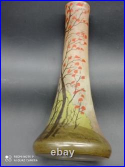 Paire de Vases anciens en verre Legras décor Peinture de paysage, H 21 cm
