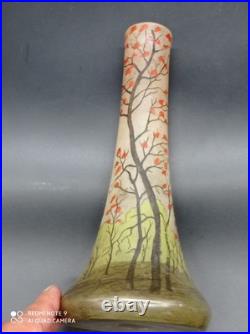 Paire de Vases anciens en verre Legras décor Peinture de paysage, H 21 cm