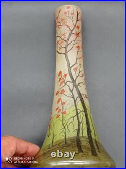 Paire de Vases anciens en verre Legras décor Peinture de paysage, H 21 cm