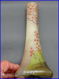 Paire de Vases anciens en verre Legras décor Peinture de paysage, H 21 cm