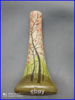 Paire de Vases anciens en verre Legras décor Peinture de paysage, H 21 cm