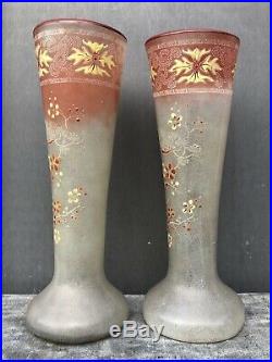 Paire de Vases émaillés 1900 à décor japonisant / Legras / Montjoye