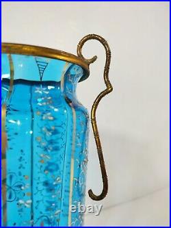 Paire de Vases en Cristal Bleu Emaillé / 19th France / Monture Bronze Doré