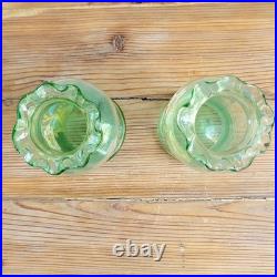 Paire de Vases en Verre Émaillé Fleurs Ombellifères Bords Godronés Art Nouveau