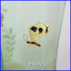 Paire de Vases en Verre Émaillé Fleurs Ombellifères Bords Godronés Art Nouveau