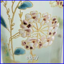 Paire de Vases en Verre Émaillé Fleurs Ombellifères Bords Godronés Art Nouveau