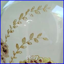 Paire de Vases en Verre Émaillé Fleurs Ombellifères Bords Godronés Art Nouveau