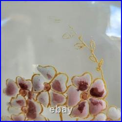 Paire de Vases en Verre Émaillé Fleurs Ombellifères Bords Godronés Art Nouveau