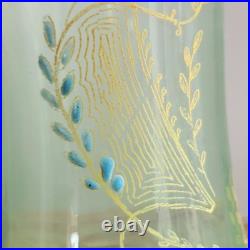 Paire de Vases en Verre Émaillé Fleurs Ombellifères Bords Godronés Art Nouveau