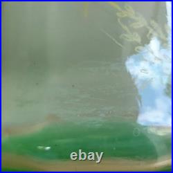 Paire de Vases en Verre Émaillé Fleurs Ombellifères Bords Godronés Art Nouveau