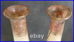 Paire de grand vase émaillé Legras art nouveau à décor paysage lacustre H 40 cm