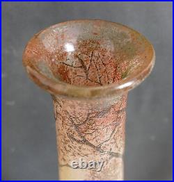 Paire de grand vase émaillé Legras art nouveau à décor paysage lacustre H 40 cm
