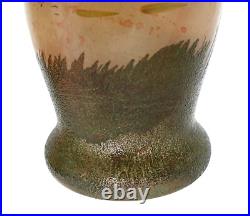 Paire de grand vase émaillé Legras art nouveau à décor paysage lacustre H 40 cm