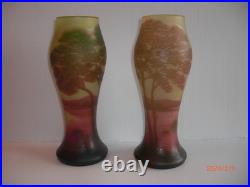 Paire de grands Vases Art Nouveau 31,5 cm dégagé à l'acide Signé J Michel